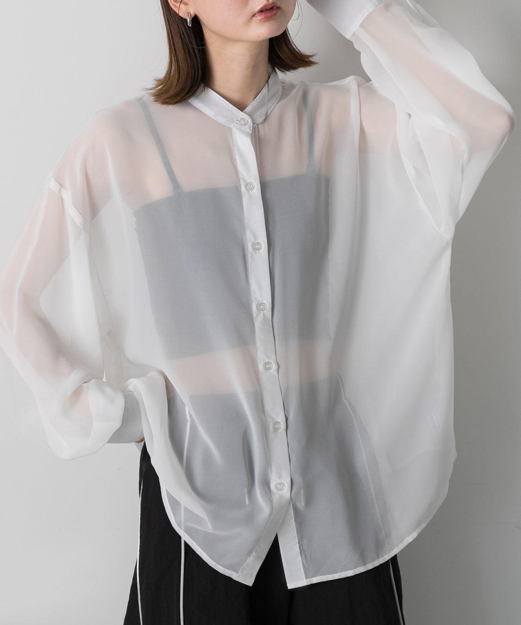 Adthie ad thie 【2024SS New Collection】 Band Collar Oversized Sheer Shirt