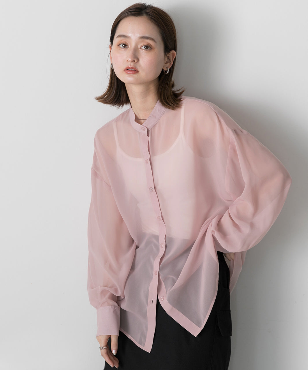 Adthie ad thie 【2024SS New Collection】 Band Collar Oversized Sheer Shirt