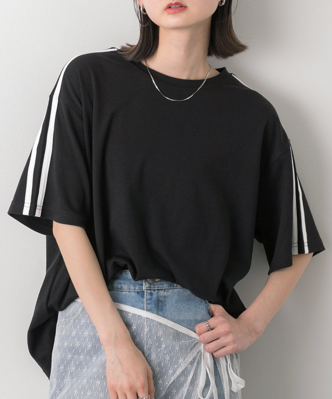 アドティエ ad thie 【2024SS新作】サイドライン スムースTシャツ （ブラック） ブラック