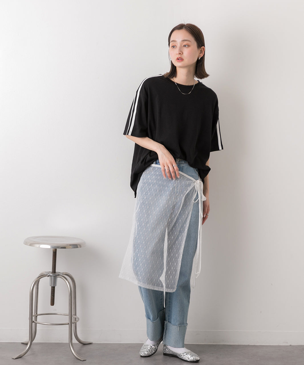 アドティエ ad thie 【2024SS新作】サイドライン スムースTシャツ （ブラック） ブラック