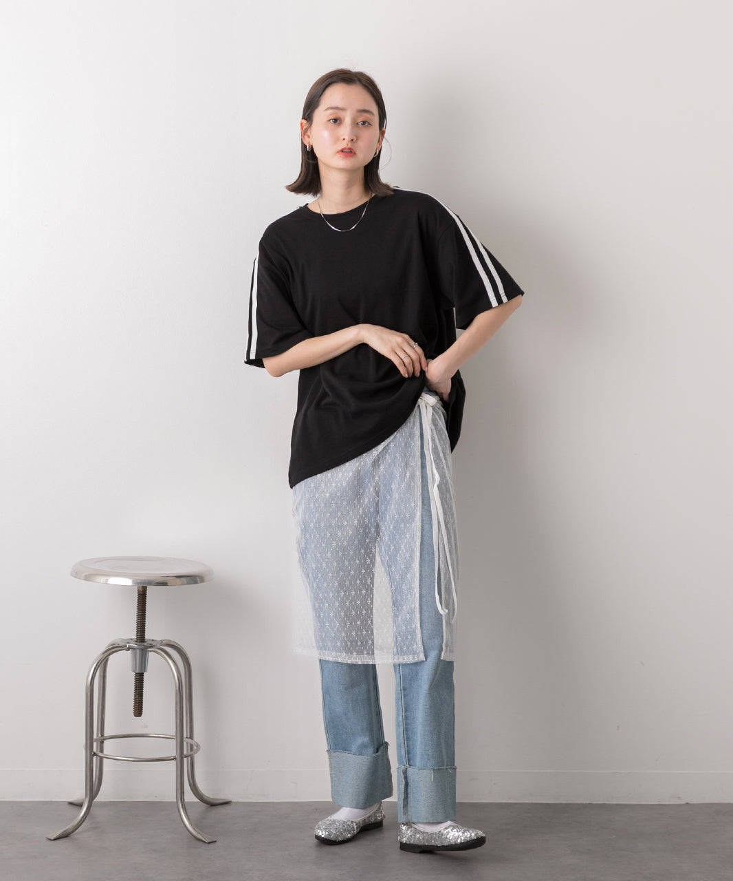 アドティエ ad thie 【2024SS新作】サイドライン スムースTシャツ （ブラック） ブラック