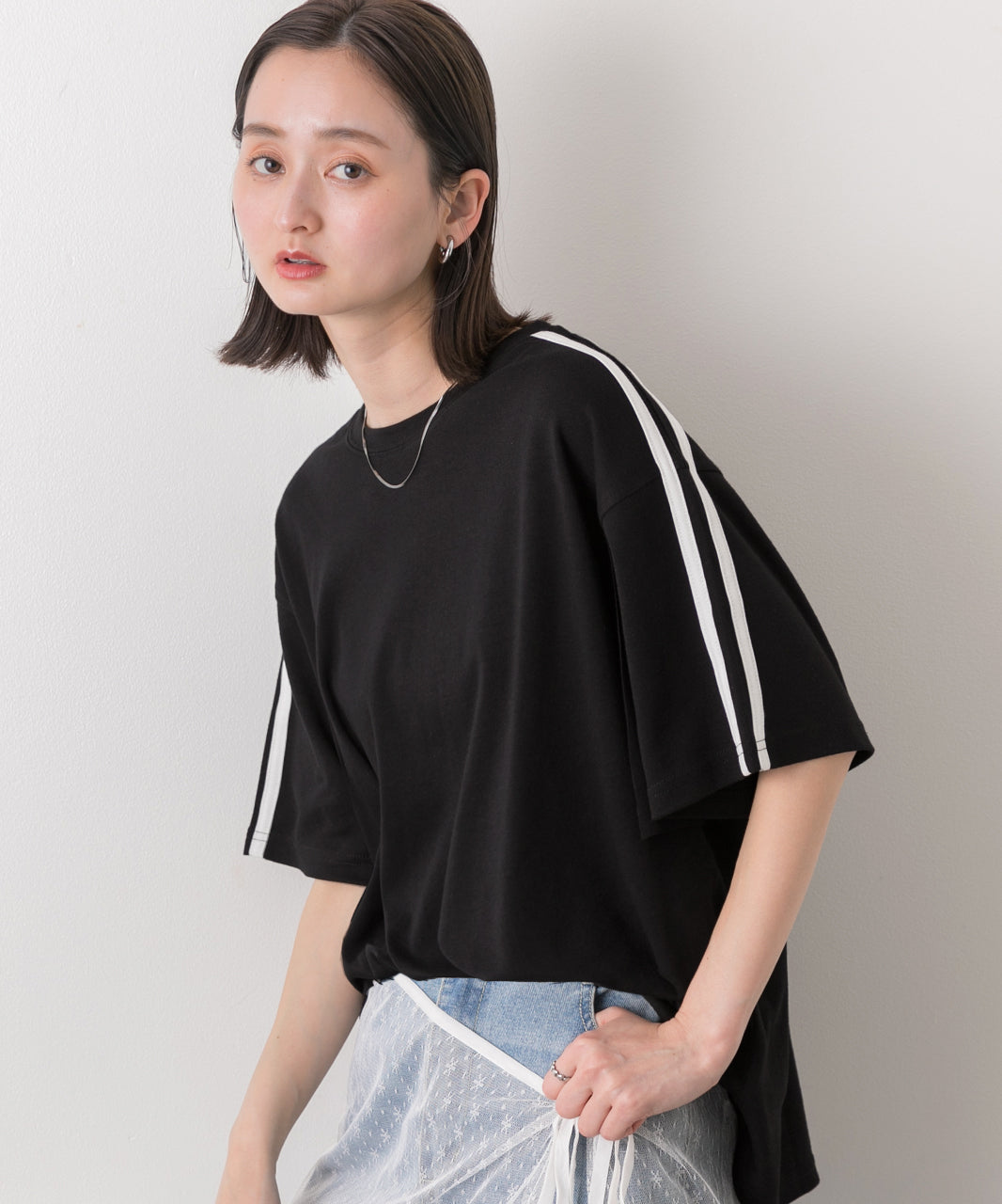 アドティエ ad thie 【2024SS新作】サイドライン スムースTシャツ （ブラック） ブラック