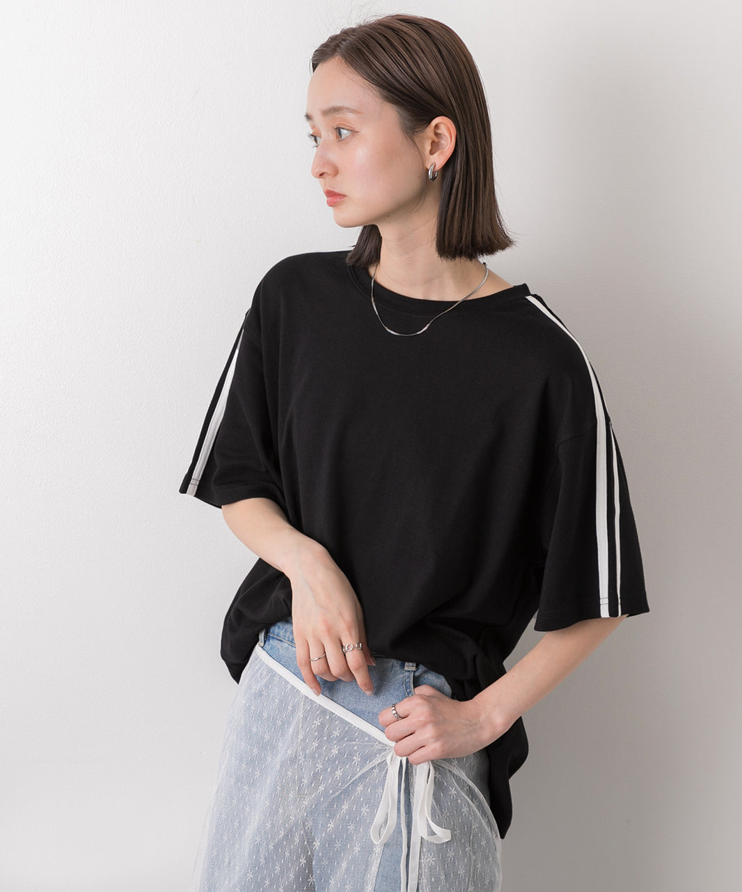 アドティエ ad thie 【2024SS新作】サイドライン スムースTシャツ （ブラック） ブラック