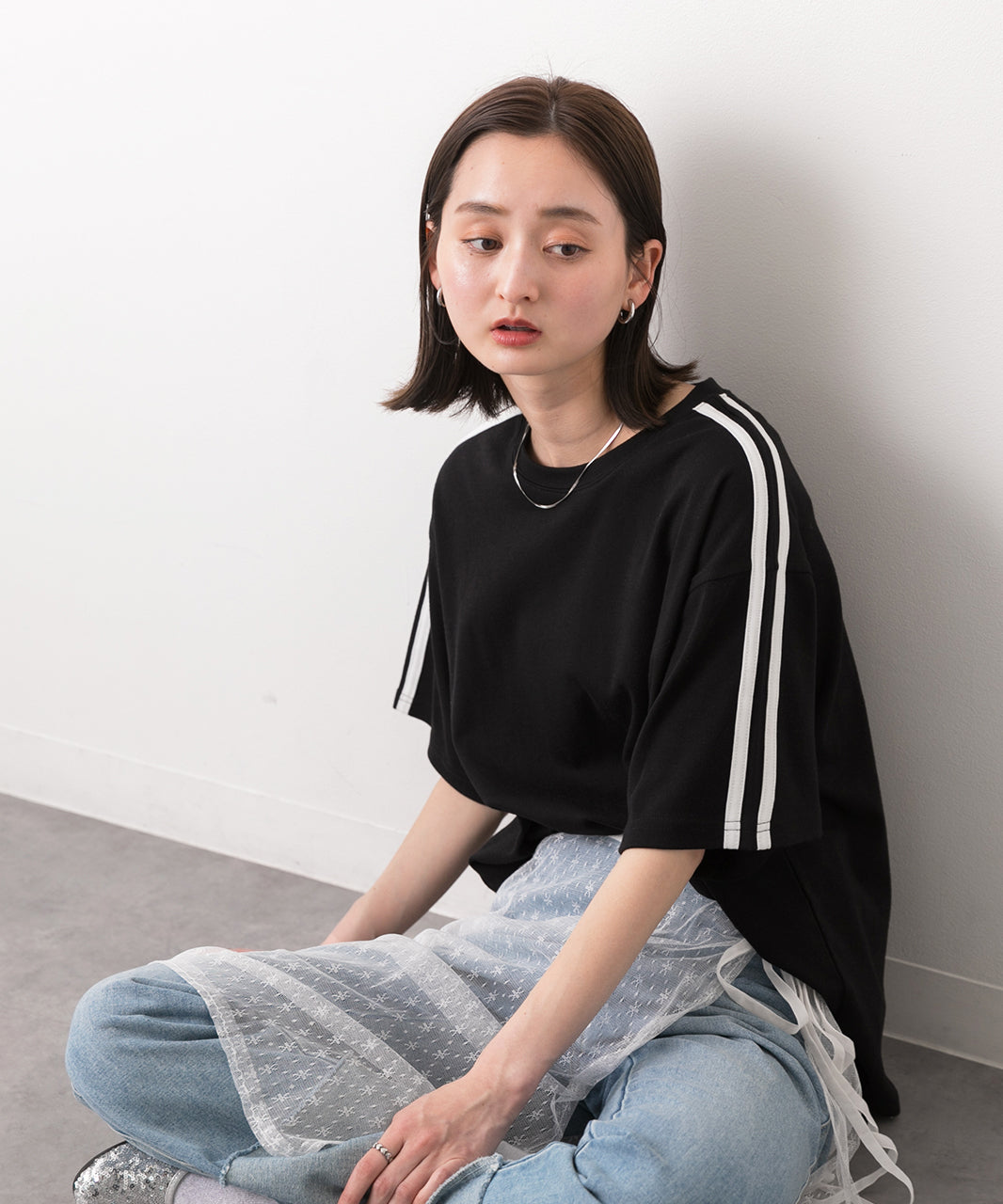 アドティエ ad thie 【2024SS新作】サイドライン スムースTシャツ （ブラック） ブラック