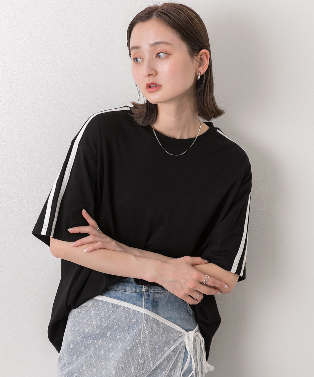 アドティエ ad thie 【2024SS新作】サイドライン スムースTシャツ （ブラック） ブラック
