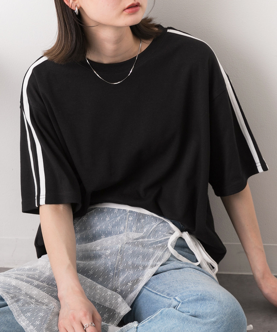 アドティエ ad thie 【2024SS新作】サイドライン スムースTシャツ （ブラック） ブラック