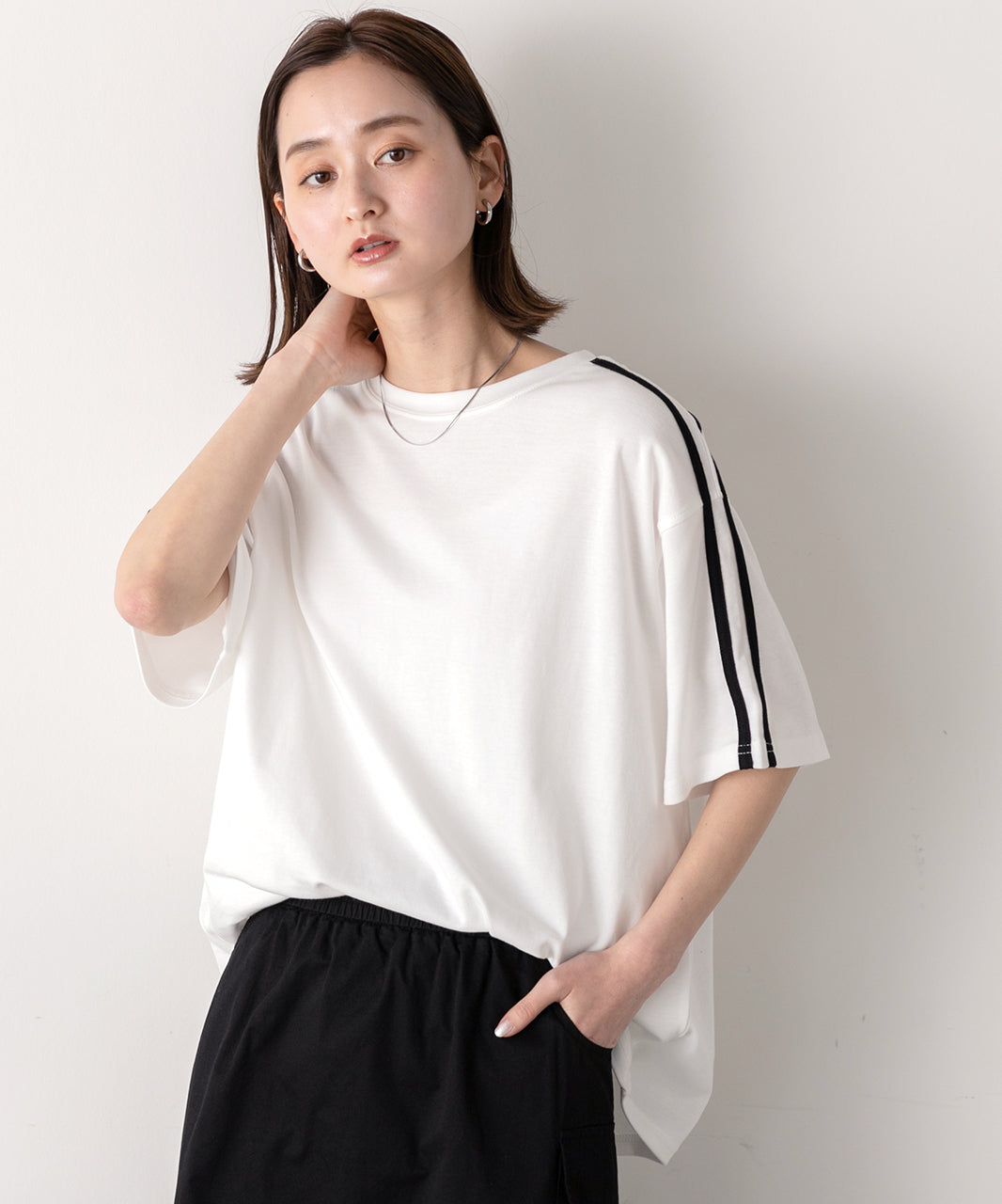 アドティエ ad thie 【2024SS新作】サイドライン スムースTシャツ （ブラック） ブラック