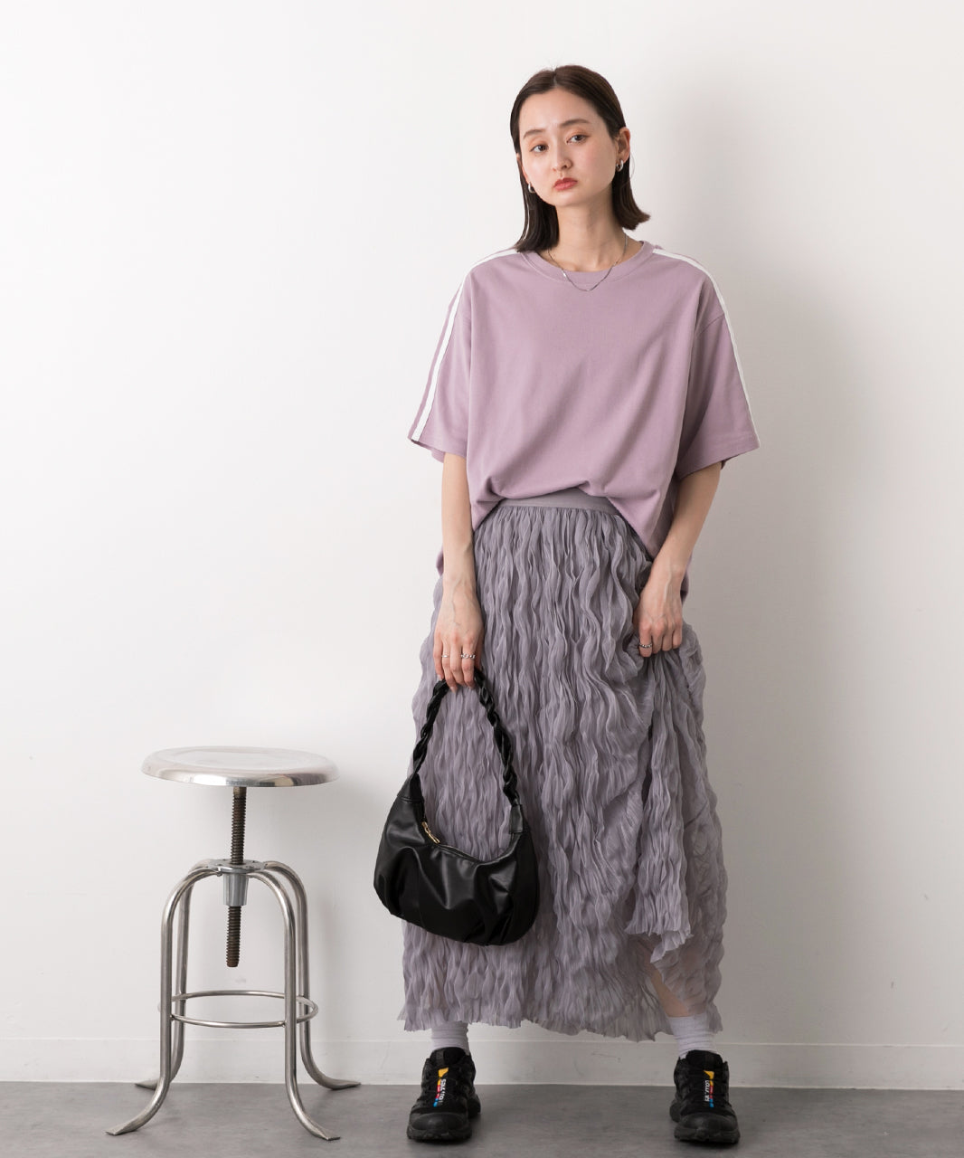 アドティエ ad thie 【2024SS新作】サイドライン スムースTシャツ （ブラック） ブラック