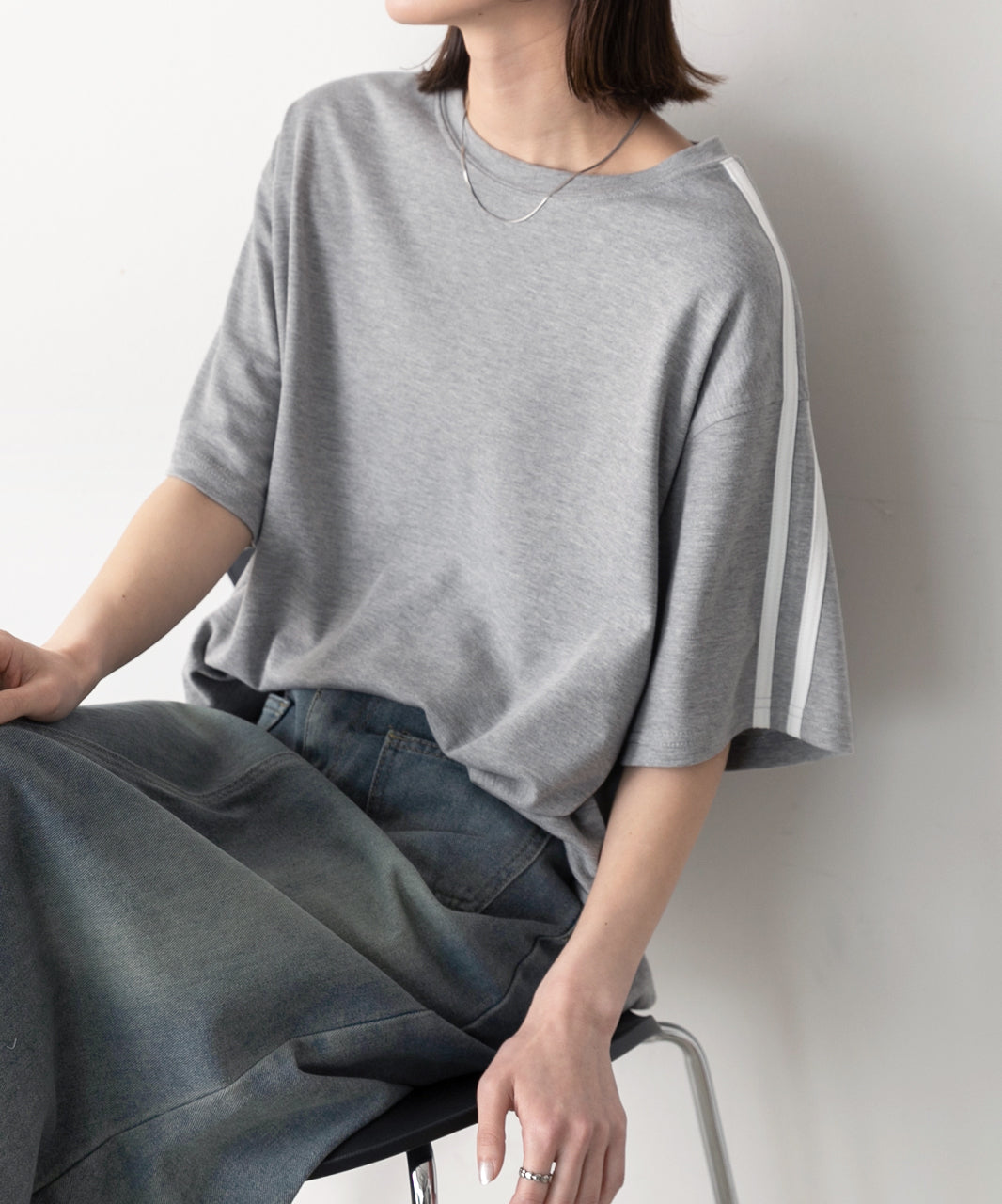 アドティエ ad thie 【2024SS新作】サイドライン スムースTシャツ （ブラック） ブラック