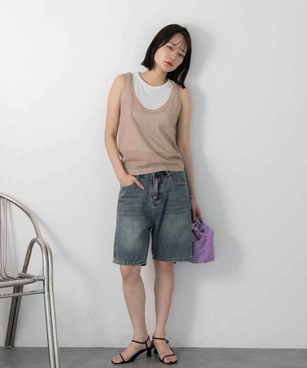 アドティエ ad thie 【2024SS新作】透かし編み ニットタンクトップ （グリーン） グリーン