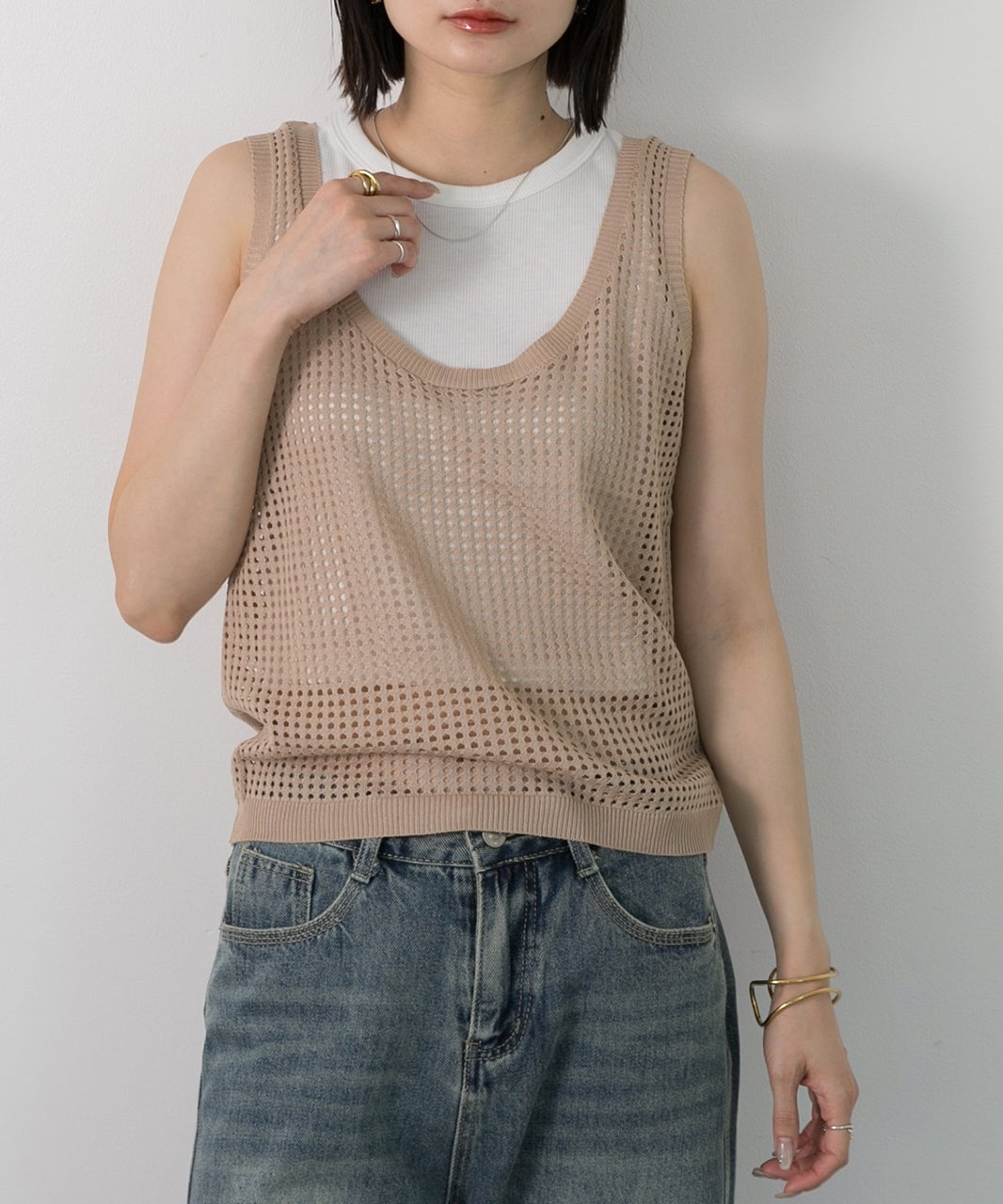 アドティエ ad thie 【2024SS新作】透かし編み ニットタンクトップ （グリーン） グリーン