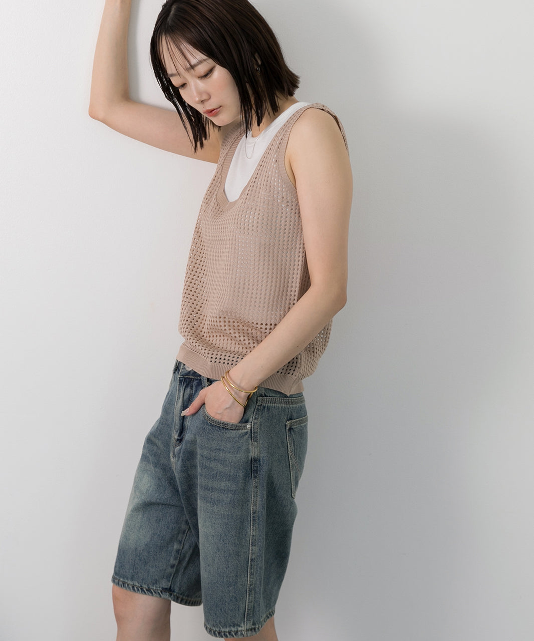 アドティエ ad thie 【2024SS新作】透かし編み ニットタンクトップ （グリーン） グリーン