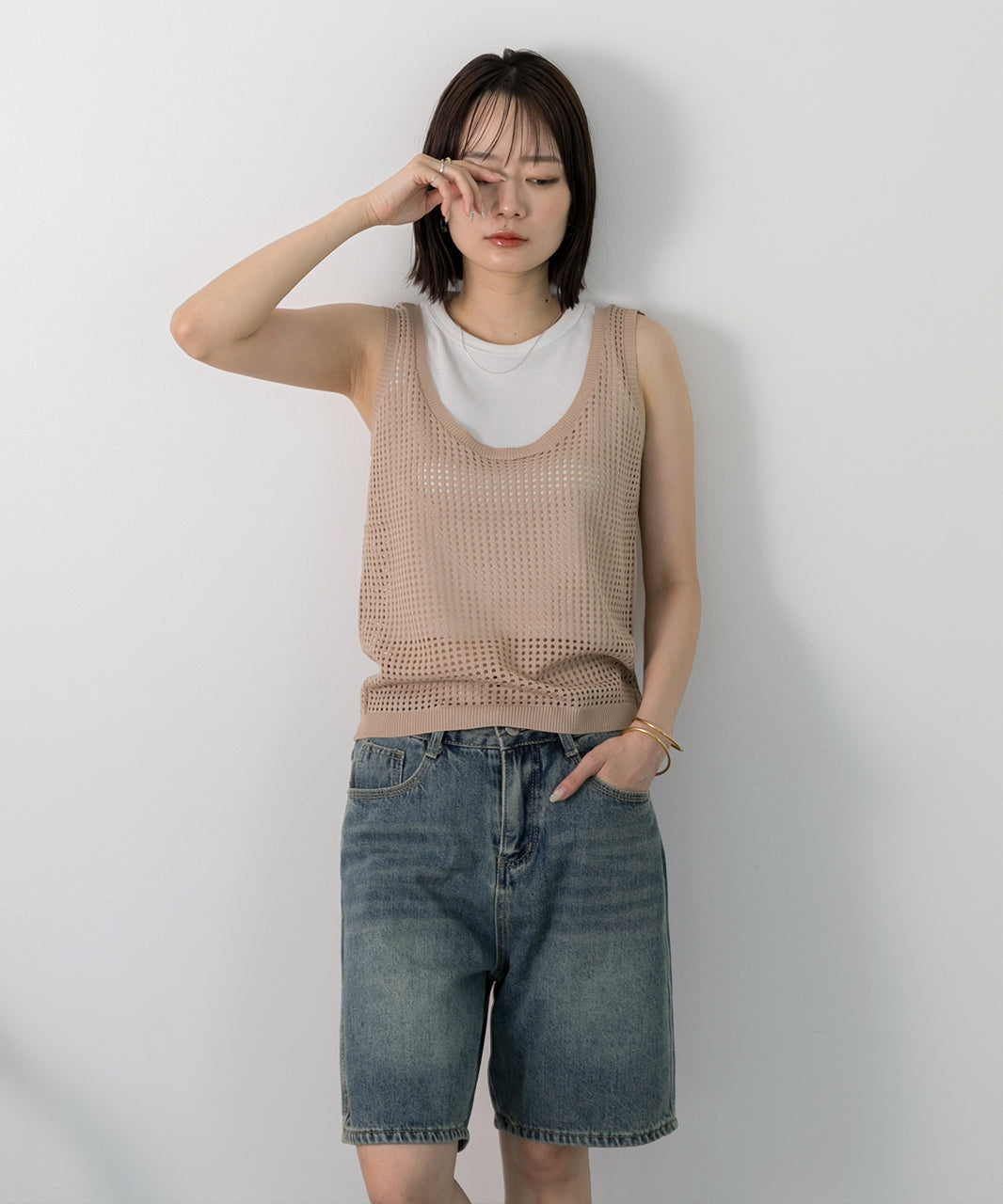 アドティエ ad thie 【2024SS新作】透かし編み ニットタンクトップ （グリーン） グリーン