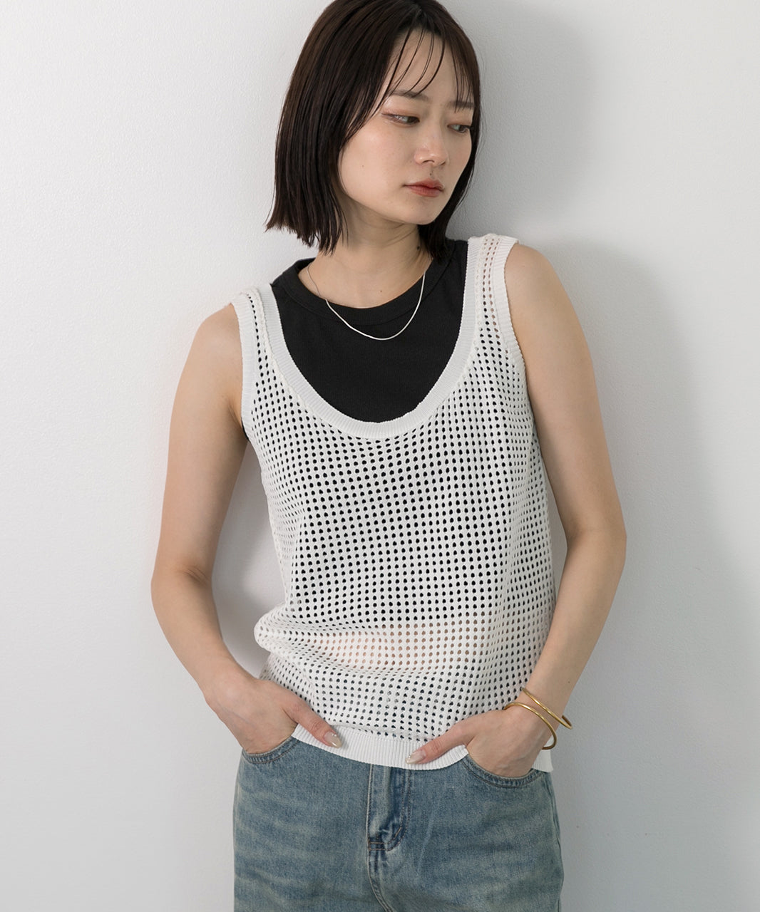 アドティエ ad thie 【2024SS新作】透かし編み ニットタンクトップ （グリーン） グリーン
