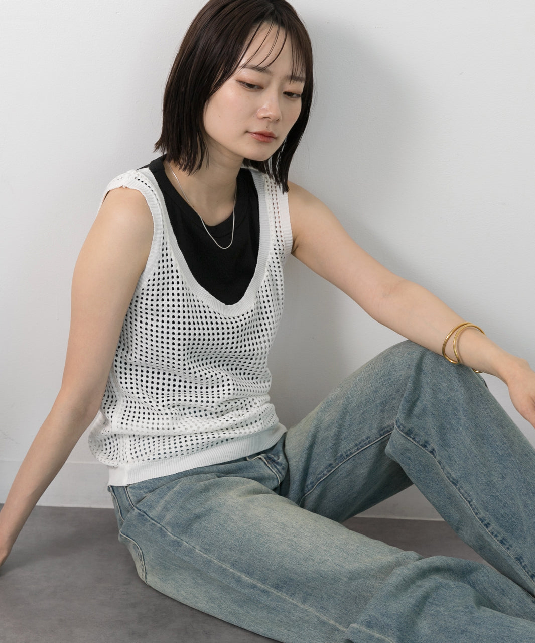 アドティエ ad thie 【2024SS新作】透かし編み ニットタンクトップ （グリーン） グリーン