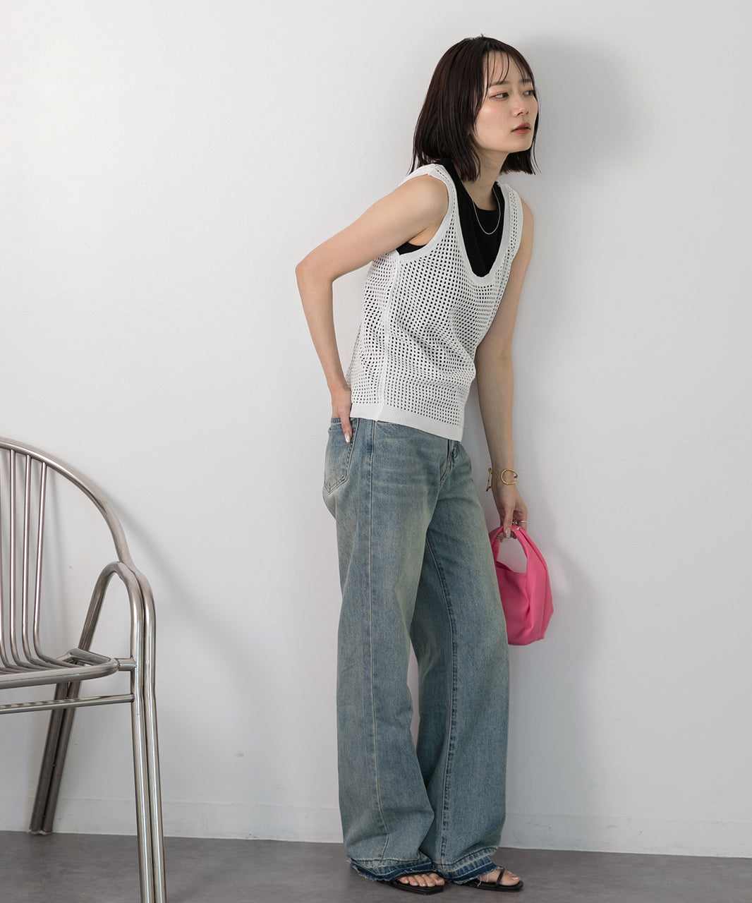 アドティエ ad thie 【2024SS新作】透かし編み ニットタンクトップ （グリーン） グリーン