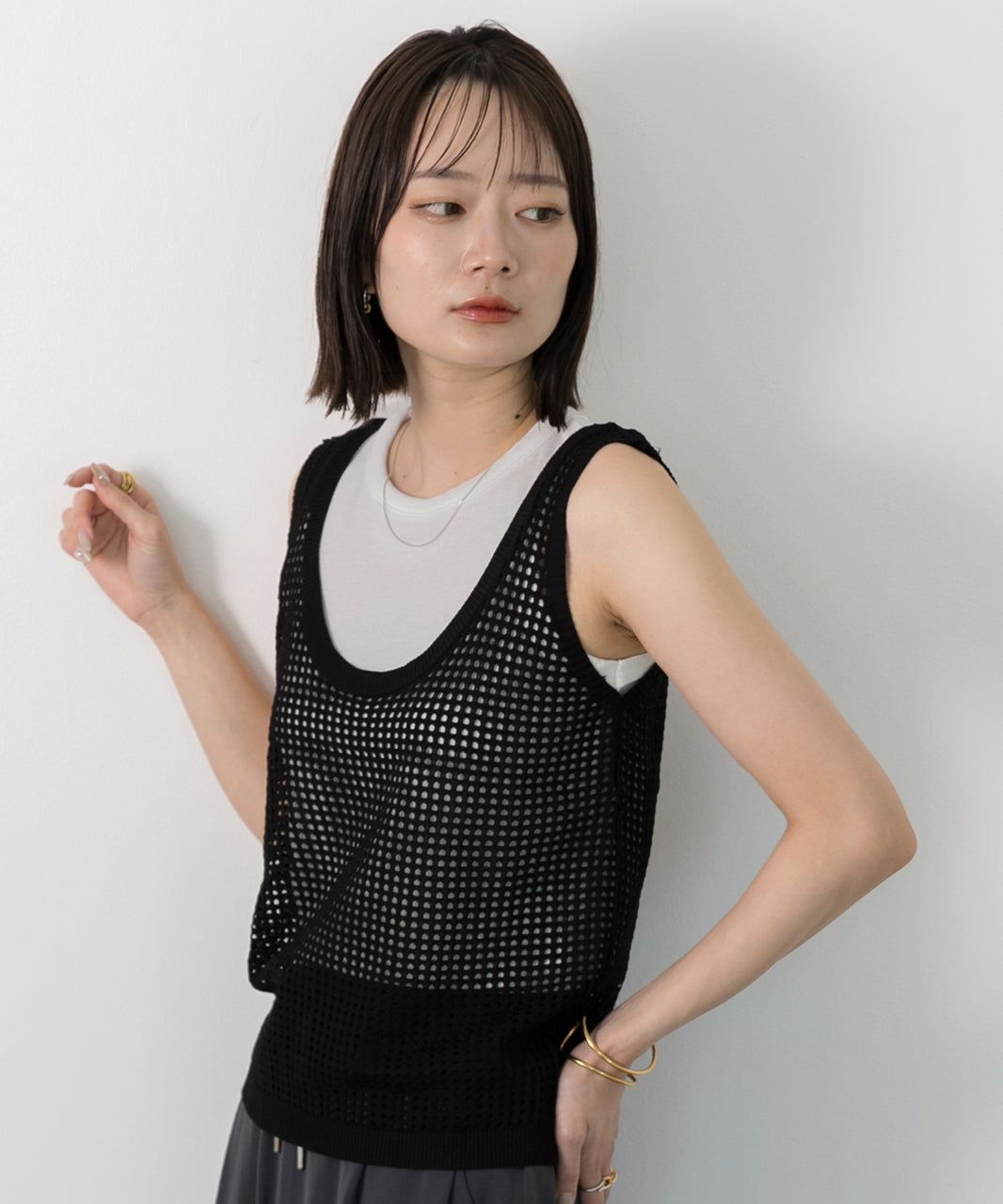 アドティエ ad thie 【2024SS新作】透かし編み ニットタンクトップ （グリーン） グリーン