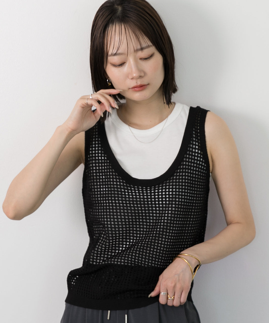 アドティエ ad thie 【2024SS新作】透かし編み ニットタンクトップ （グリーン） グリーン