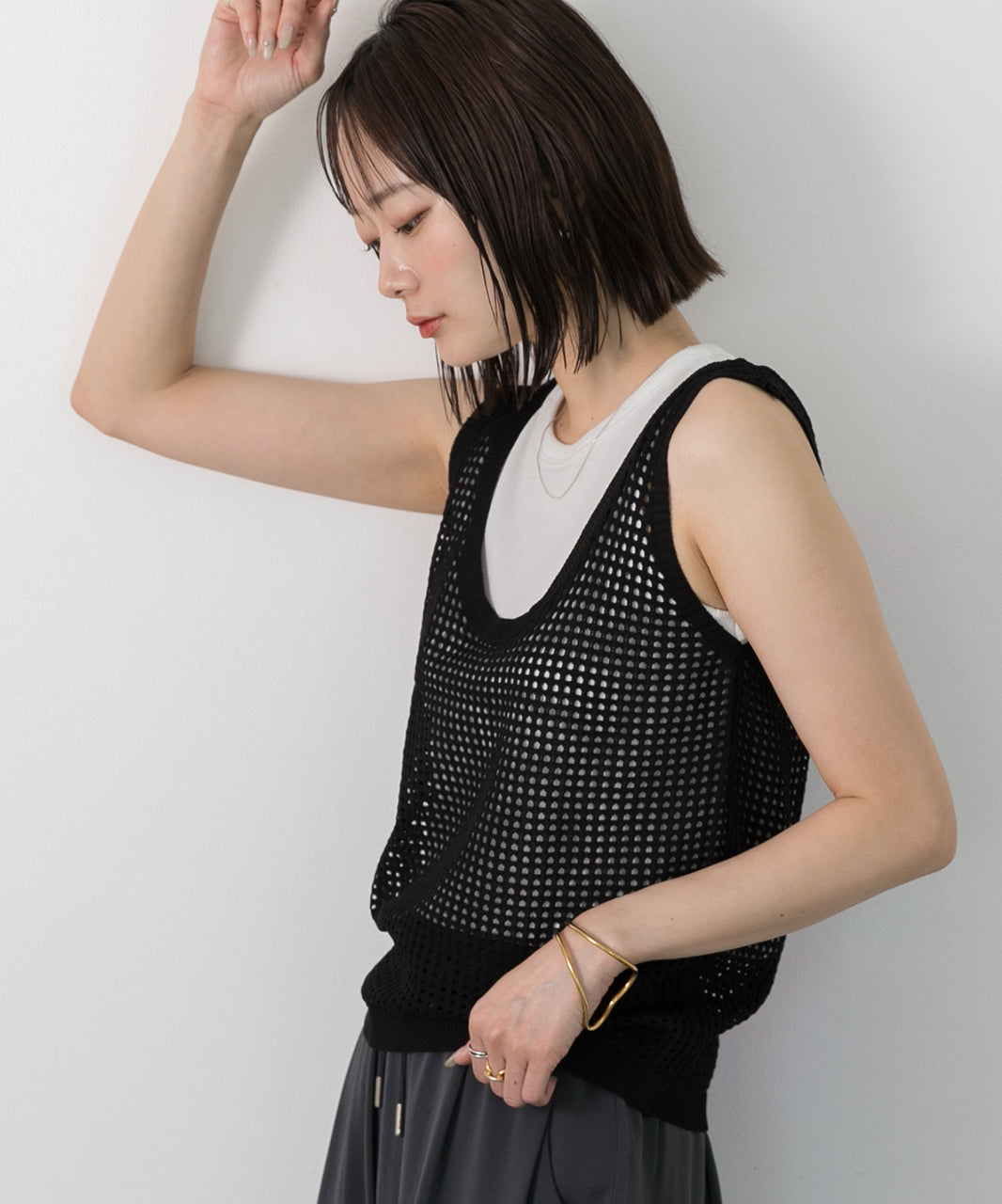 アドティエ ad thie 【2024SS新作】透かし編み ニットタンクトップ （グリーン） グリーン