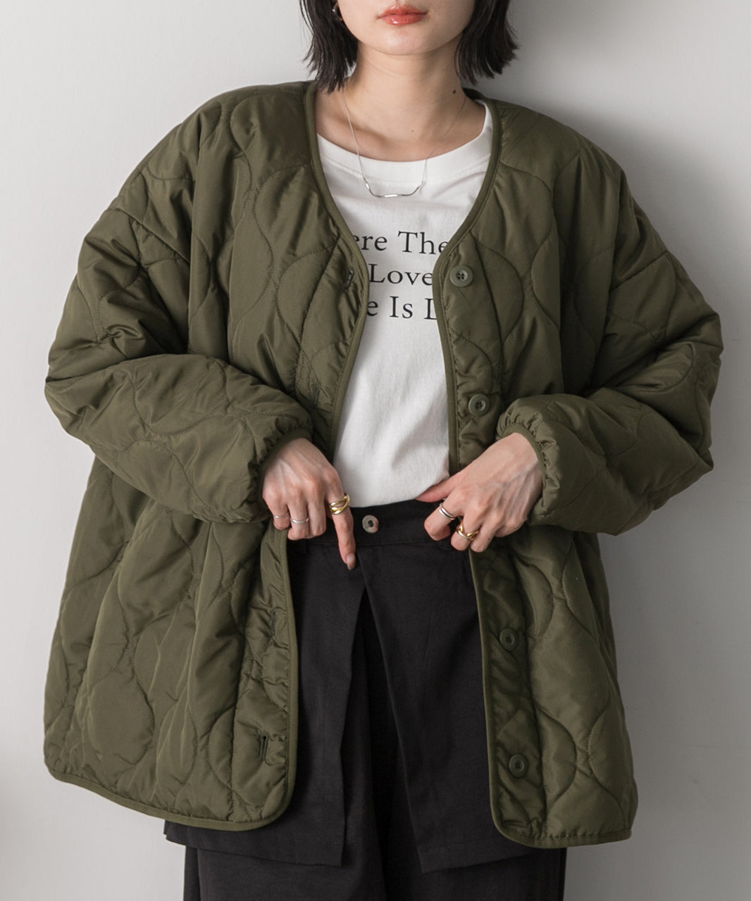 アドティエ ad thie 【2024AW新作】キルティング 中綿ジャケット,カーキ