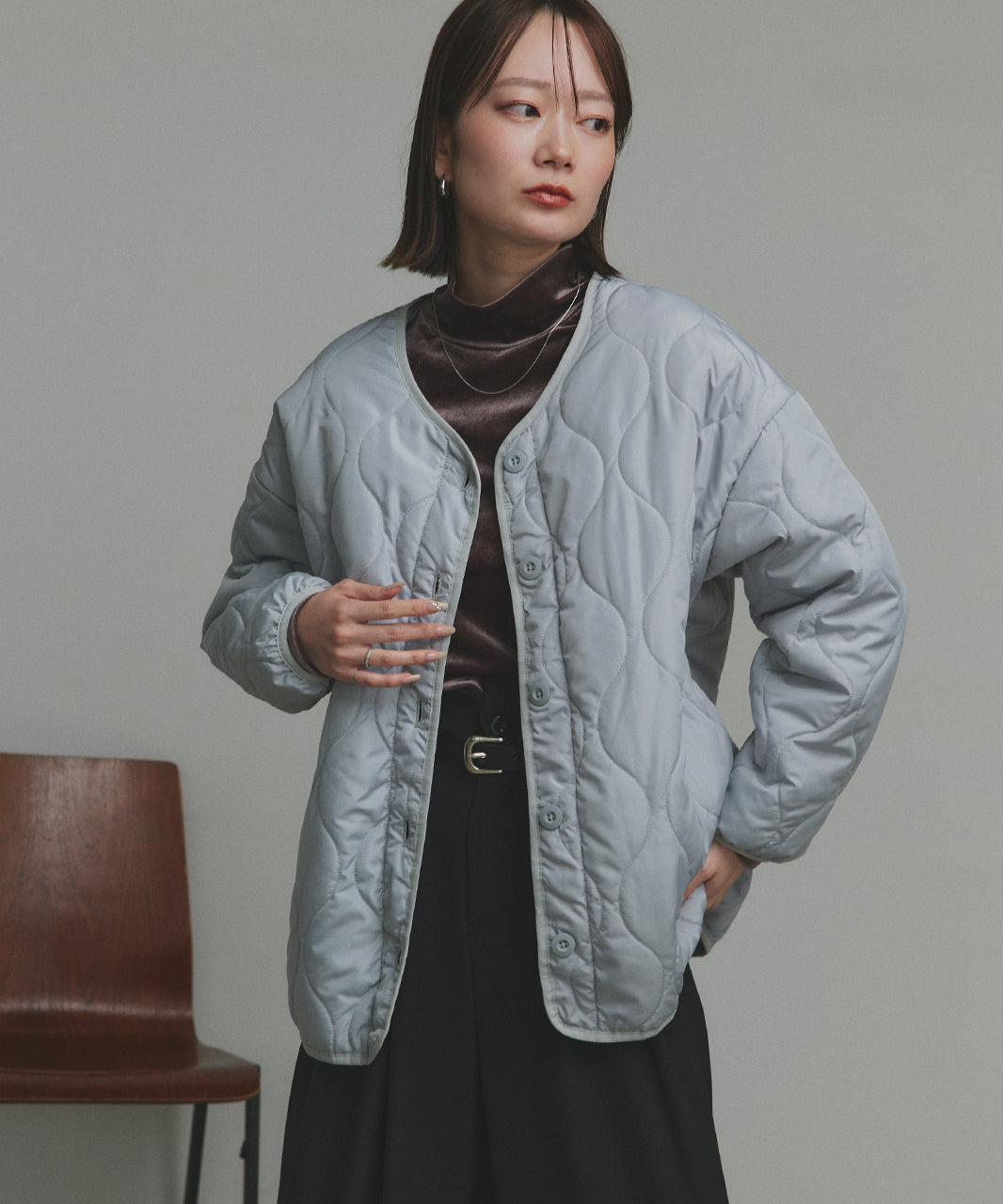 アドティエ ad thie  キルティング 中綿ジャケット （カーキ） カーキ