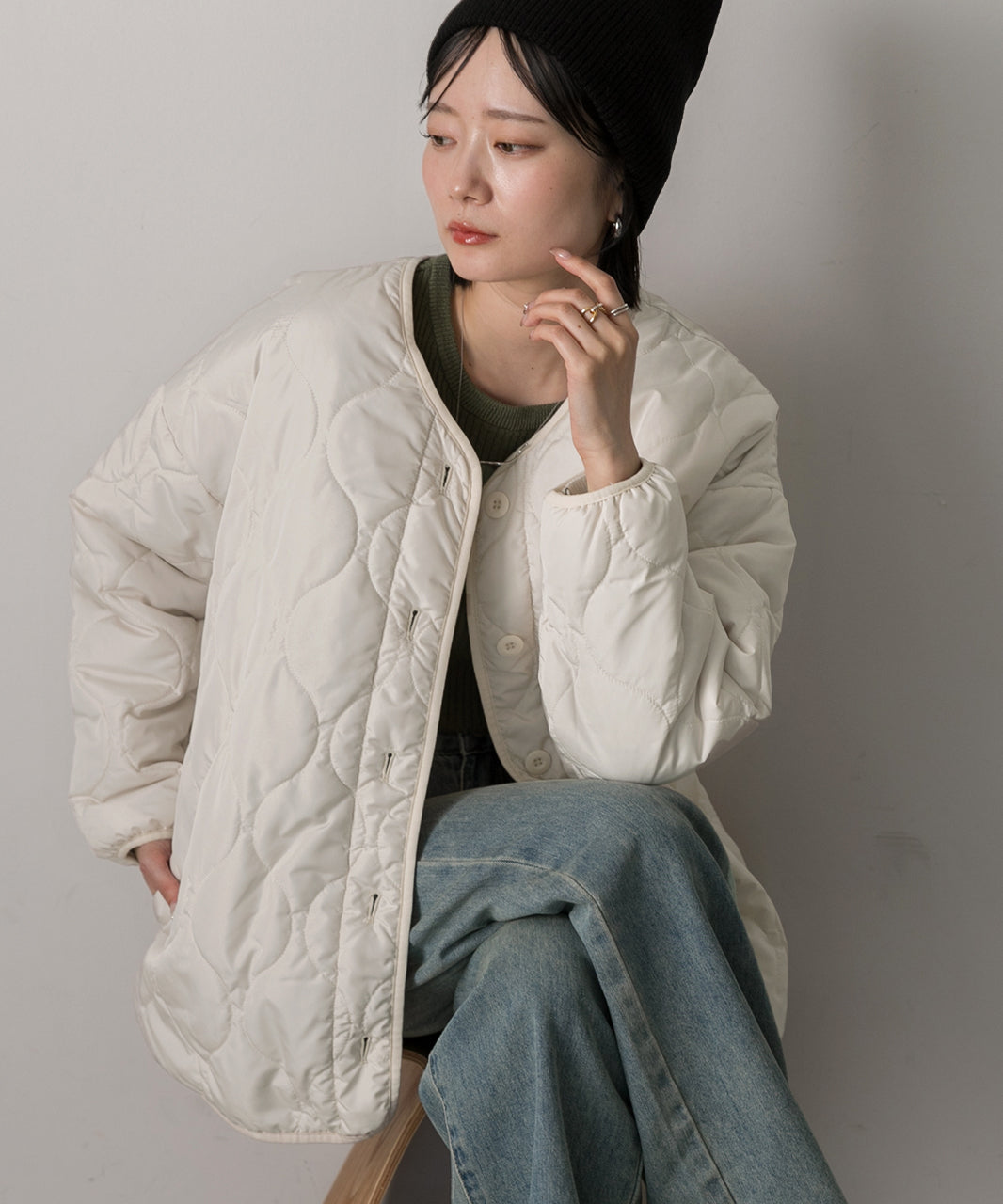 アドティエ ad thie  キルティング 中綿ジャケット （カーキ） カーキ