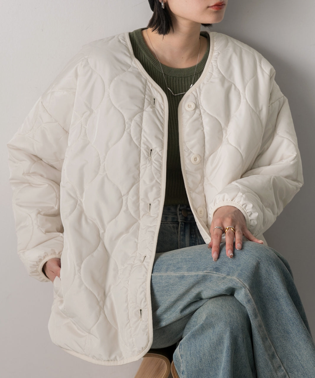 アドティエ ad thie  キルティング 中綿ジャケット （カーキ） カーキ