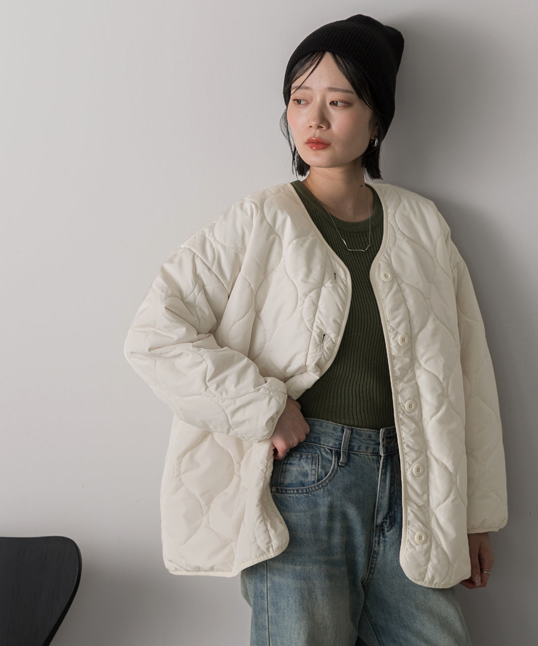 アドティエ ad thie  キルティング 中綿ジャケット （カーキ） カーキ