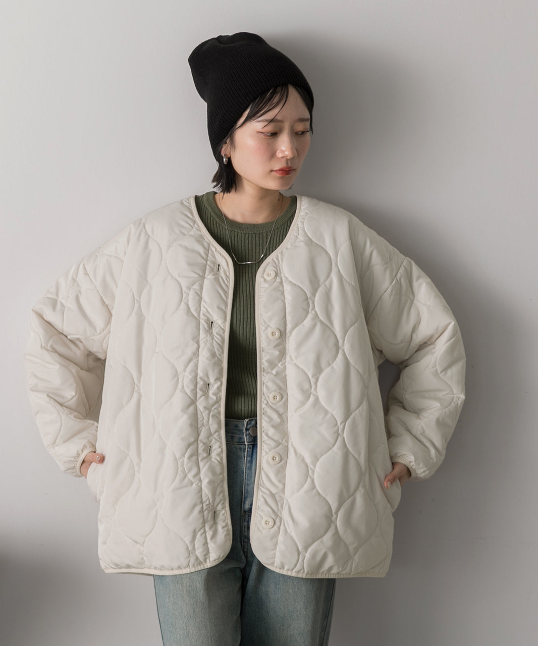 アドティエ ad thie  キルティング 中綿ジャケット （カーキ） カーキ