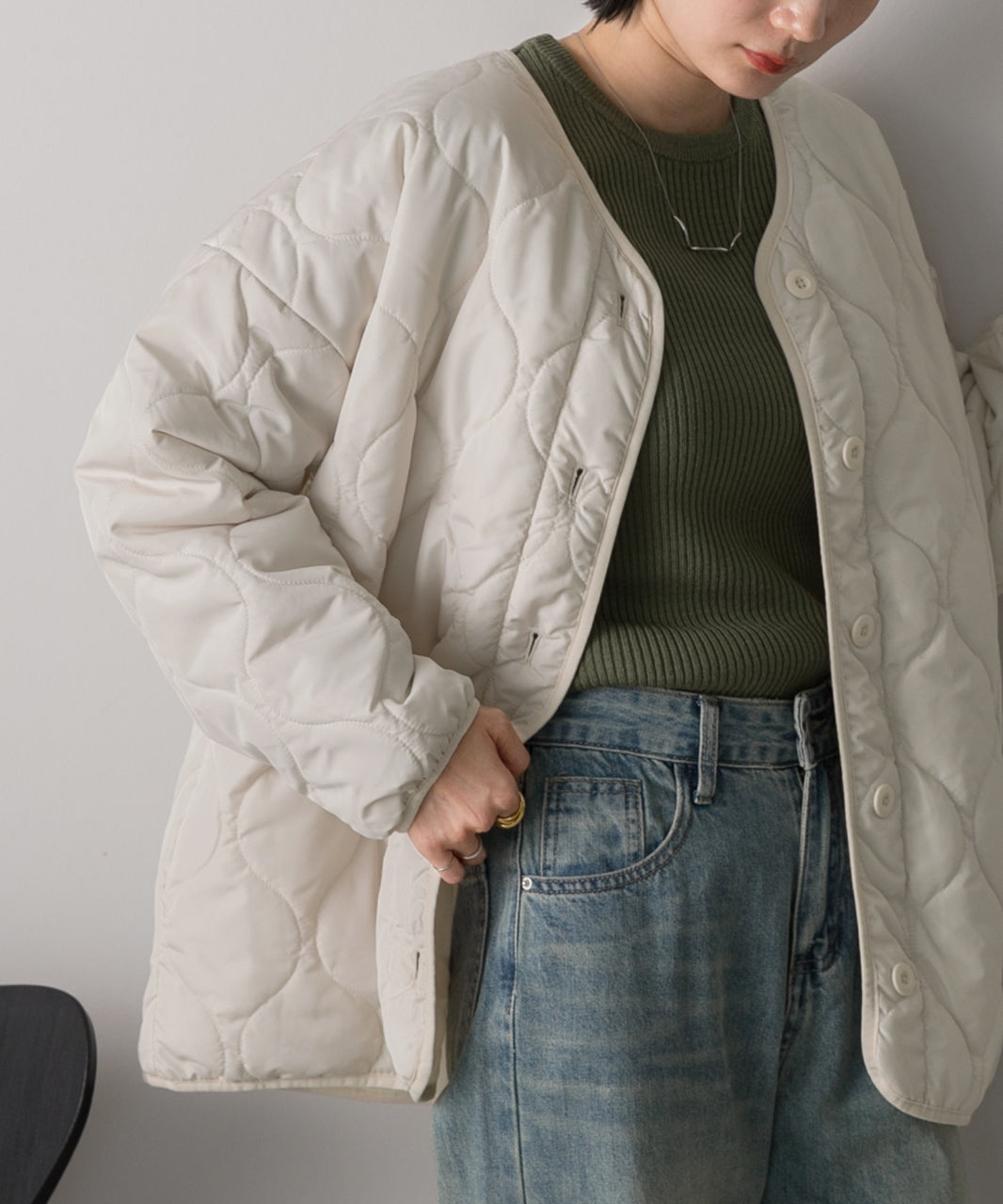 アドティエ ad thie  キルティング 中綿ジャケット （カーキ） カーキ