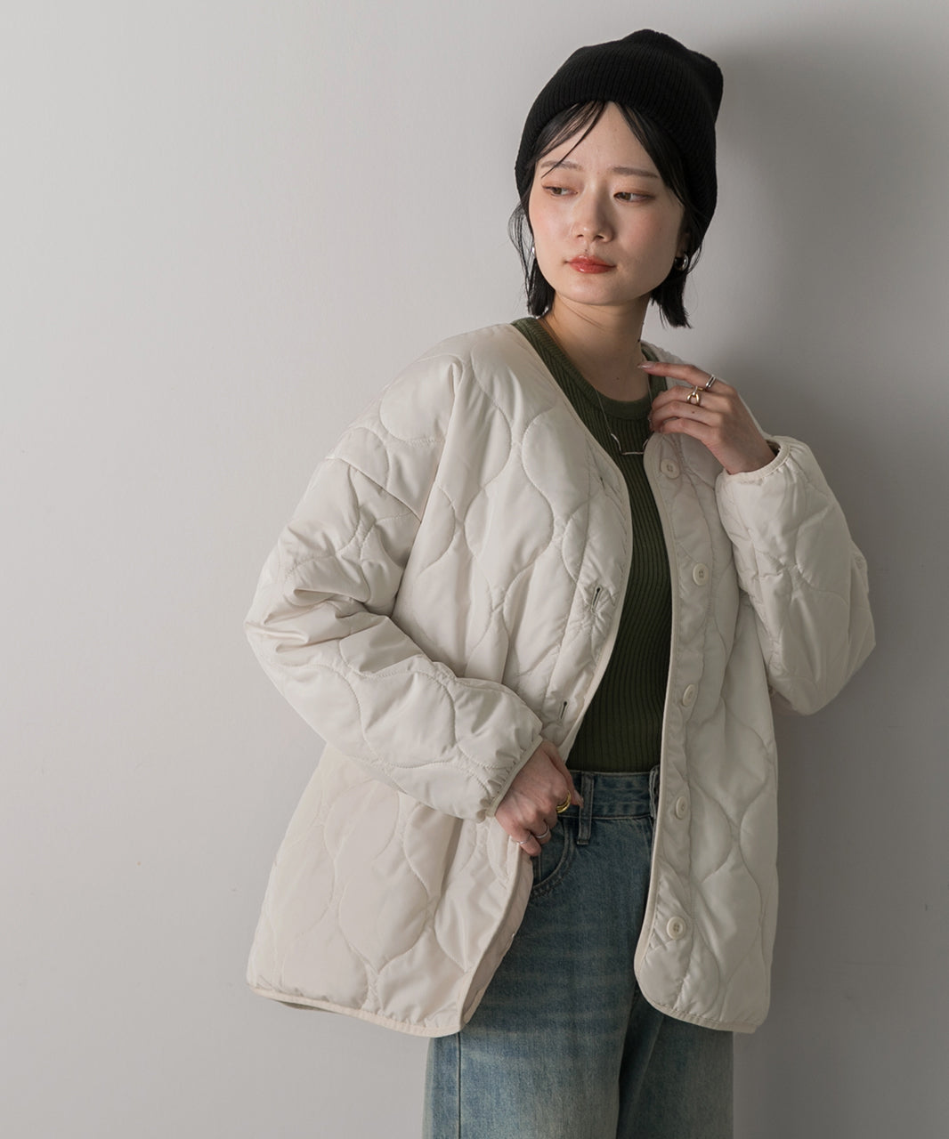 アドティエ ad thie  キルティング 中綿ジャケット （カーキ） カーキ