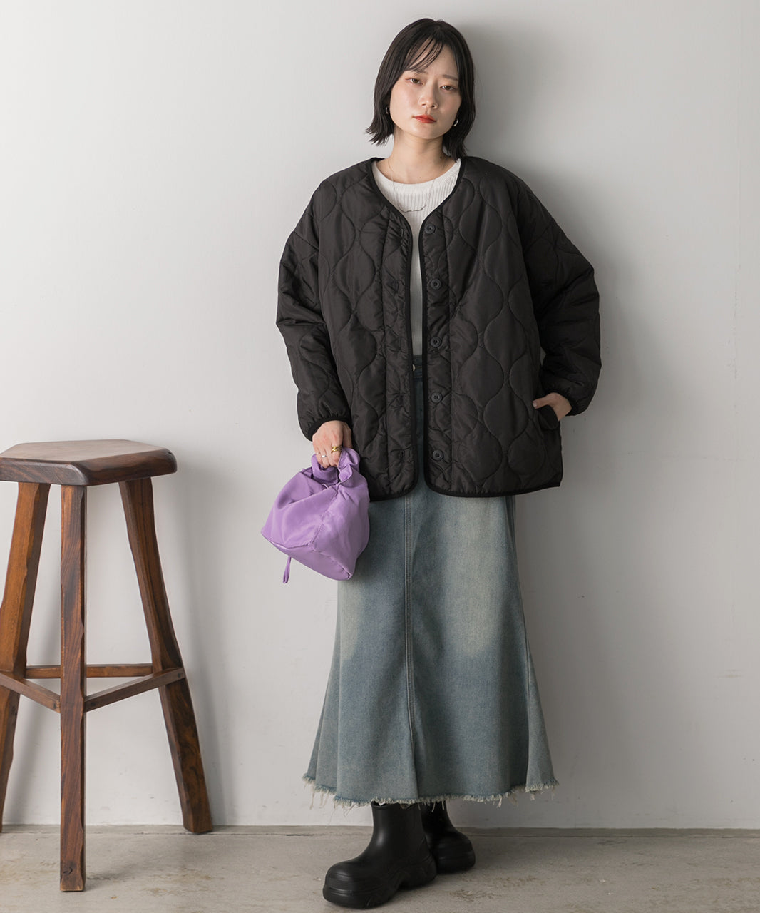 アドティエ ad thie  キルティング 中綿ジャケット （カーキ） カーキ