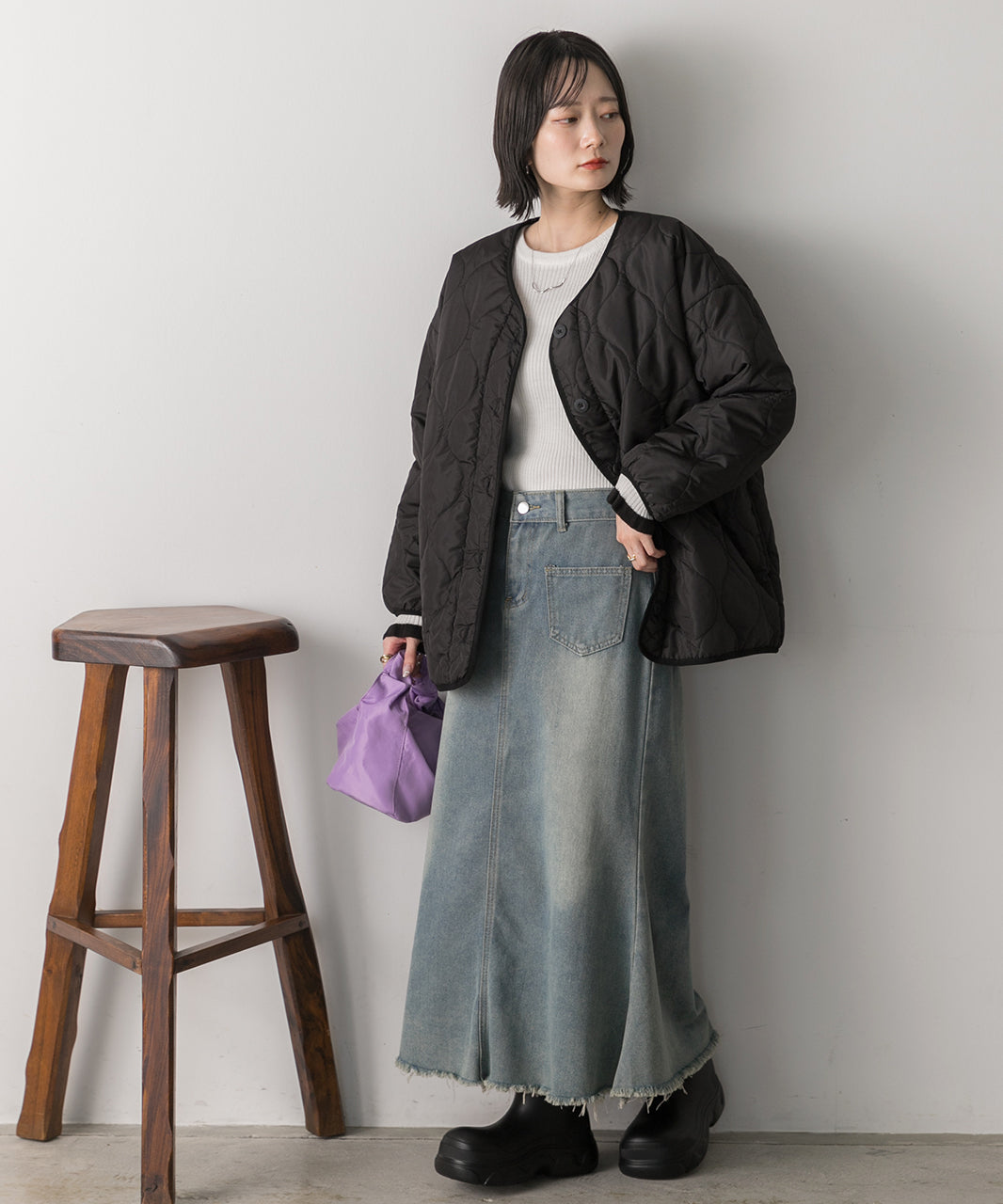 アドティエ ad thie  キルティング 中綿ジャケット （カーキ） カーキ