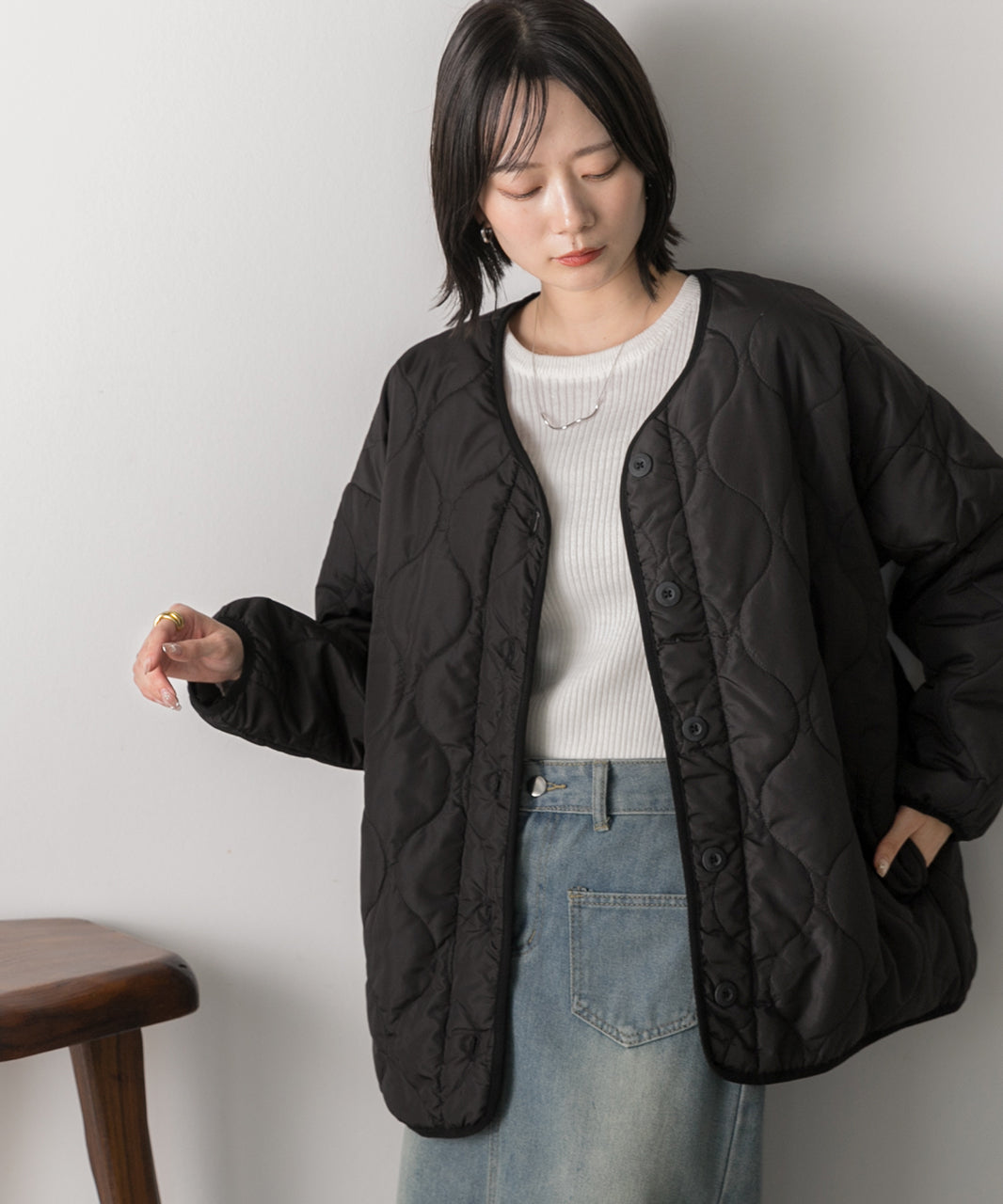 アドティエ ad thie  キルティング 中綿ジャケット （カーキ） カーキ