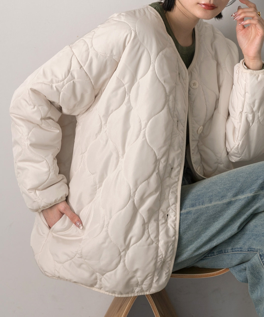 アドティエ ad thie 【2024AW新作】キルティング 中綿ジャケット,アイボリー