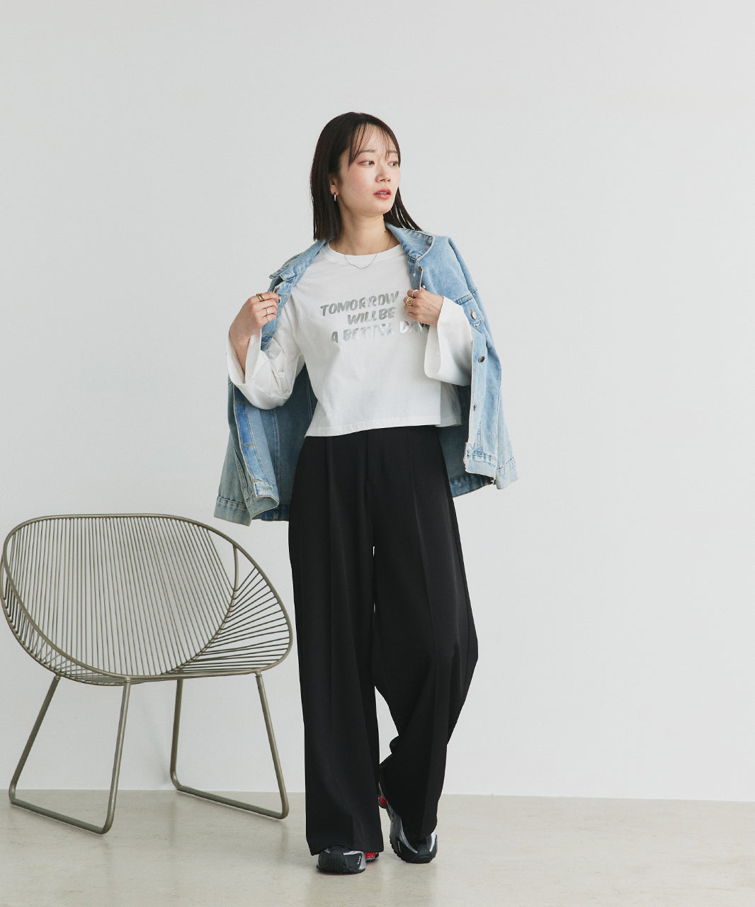 アドティエ ad thie 【2024AW新作】箔アソートプリント ショート丈ロングTシャツ （ブラック(プリント2)） ブラック(プリント2)