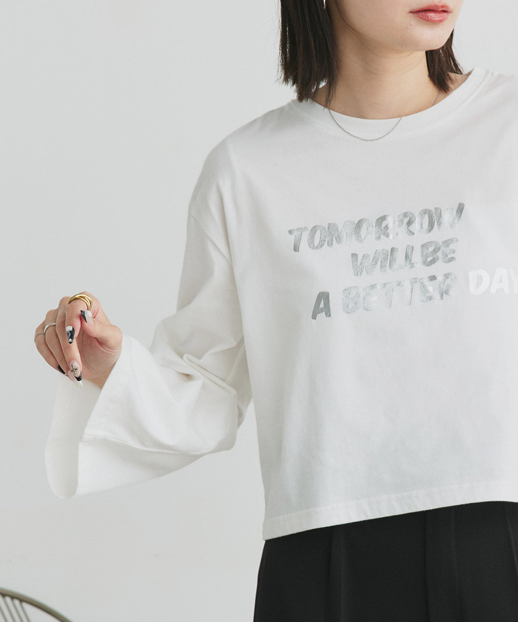 アドティエ ad thie 【2024AW新作】箔アソートプリント ショート丈ロングTシャツ （ブラック(プリント2)） ブラック(プリント2)