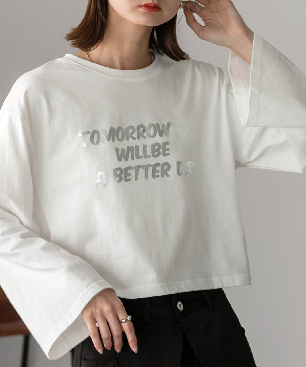 アドティエ ad thie 【2024AW新作】箔アソートプリント ショート丈ロングTシャツ （ブラック(プリント2)） ブラック(プリント2)