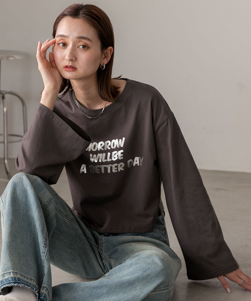 アドティエ ad thie 【2024AW新作】箔アソートプリント ショート丈ロングTシャツ （ブラック(プリント2)） ブラック(プリント2)