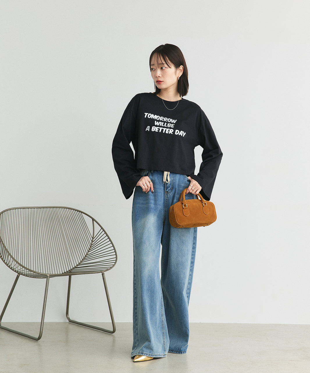 アドティエ ad thie 【2024AW新作】箔アソートプリント ショート丈ロングTシャツ （ブラック(プリント2)） ブラック(プリント2)