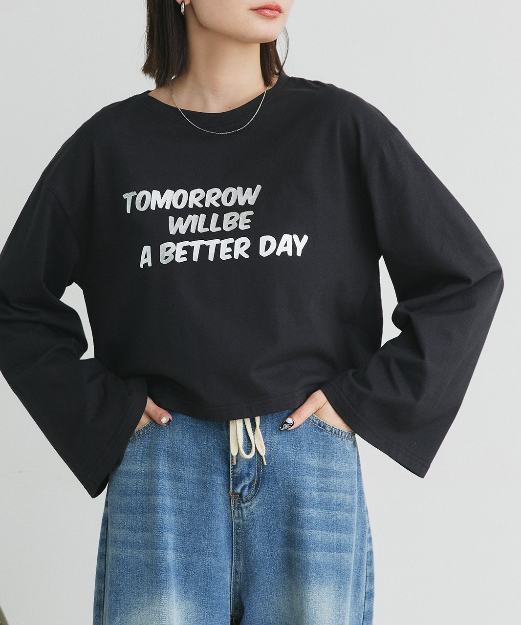 アドティエ ad thie 【2024AW新作】箔アソートプリント ショート丈ロングTシャツ （ブラック(プリント2)） ブラック(プリント2)