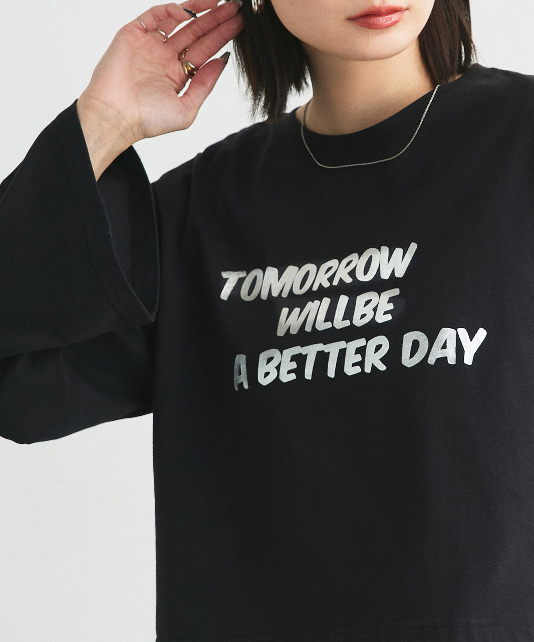 アドティエ ad thie 【2024AW新作】箔アソートプリント ショート丈ロングTシャツ （ブラック(プリント2)） ブラック(プリント2)