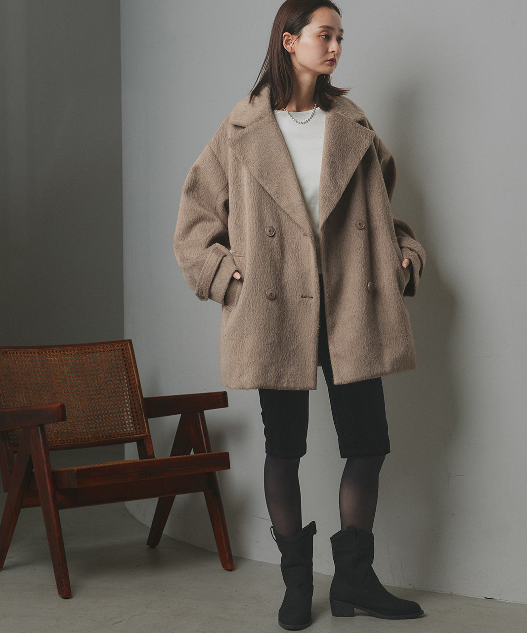 アドティエ ad thie シャギーコクーンミドルコート （グレー） グレー