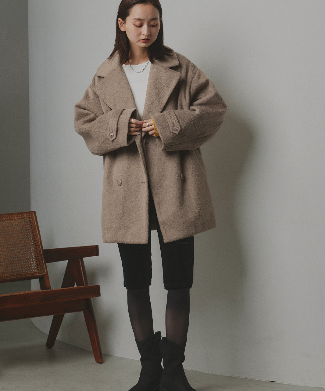 アドティエ ad thie シャギーコクーンミドルコート （グレー） グレー