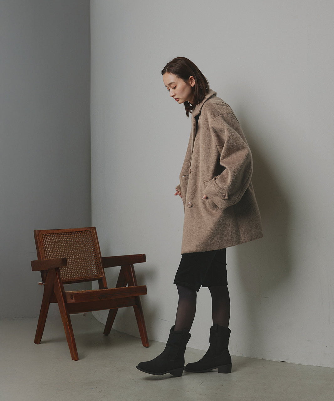 アドティエ ad thie シャギーコクーンミドルコート （グレー） グレー