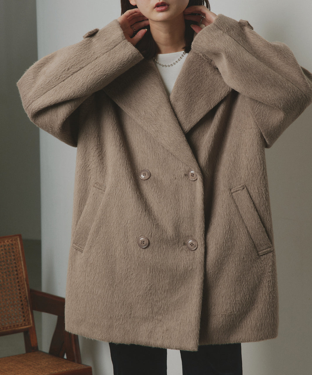 アドティエ ad thie シャギーコクーンミドルコート （グレー） グレー