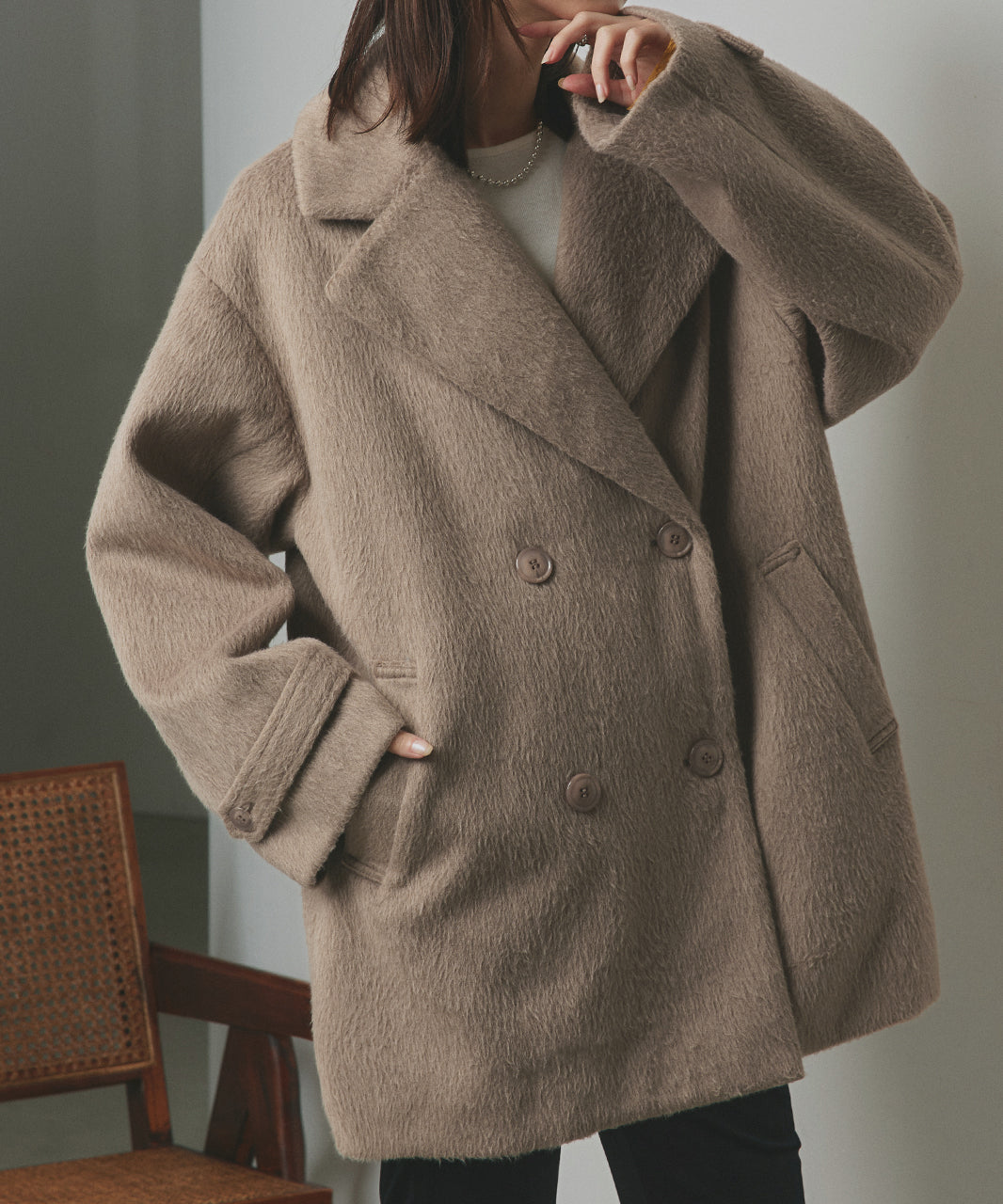 アドティエ ad thie シャギーコクーンミドルコート （グレー） グレー