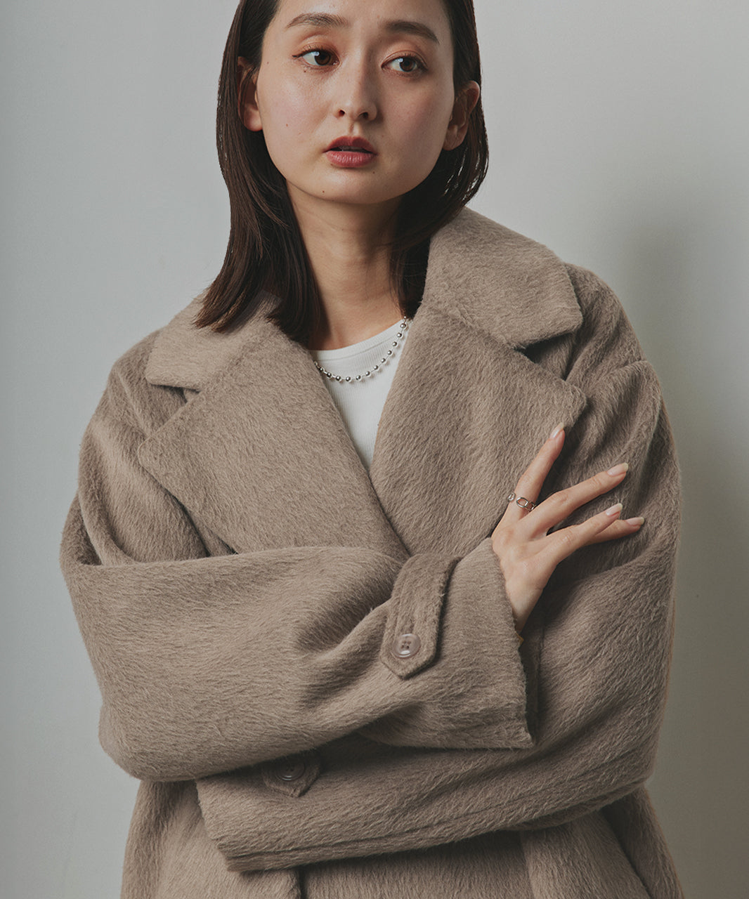 アドティエ ad thie シャギーコクーンミドルコート （グレー） グレー