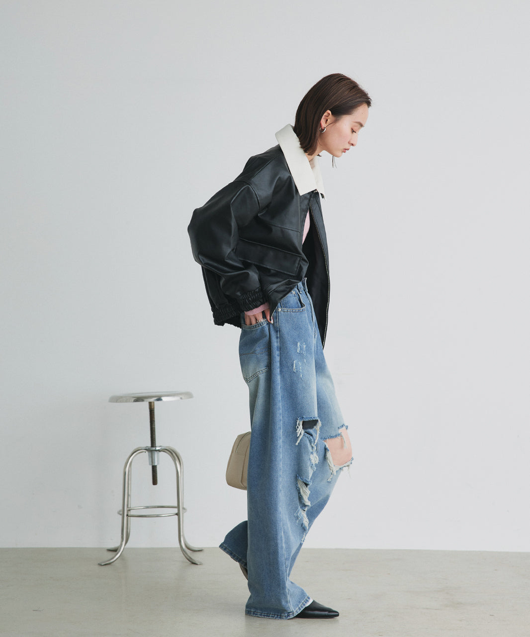 アドティエ ad thie コーデュロイカラーレザーブルゾン