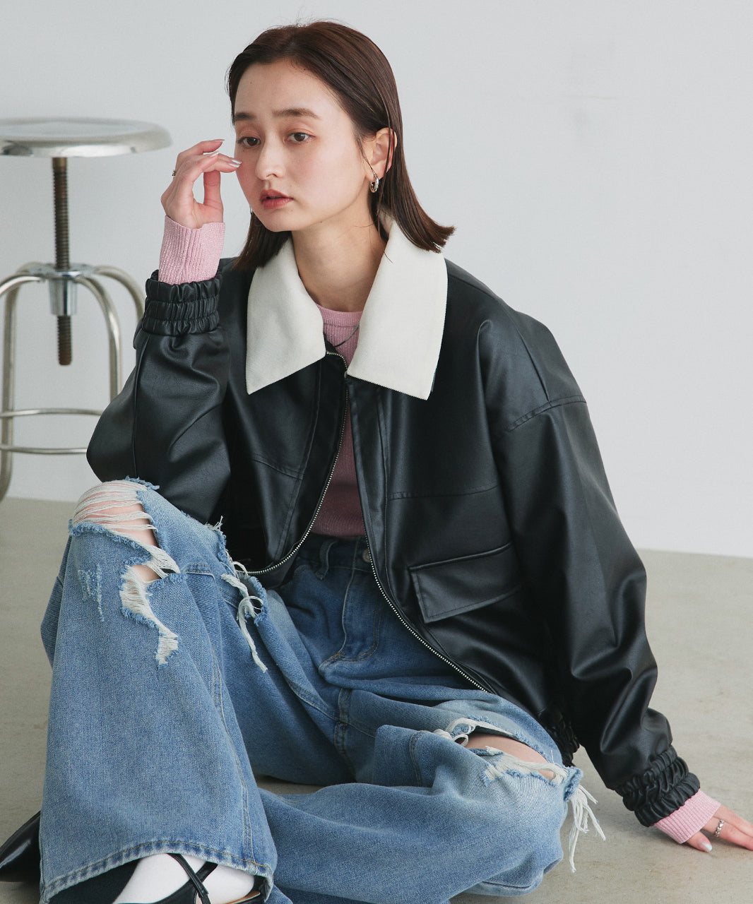 アドティエ ad thie コーデュロイカラーレザーブルゾン